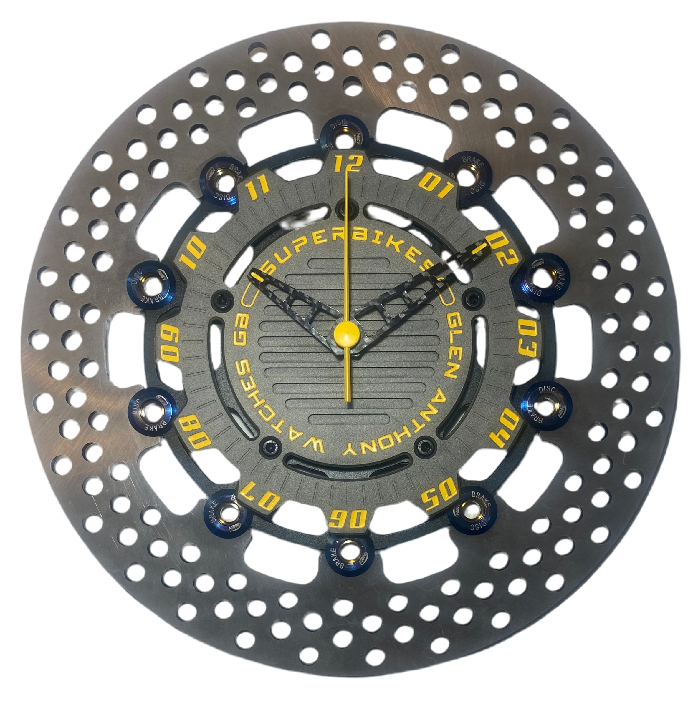 Brake Disc Clock black with Yellow numbers