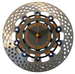 Brake disc clock grey with orange numbers